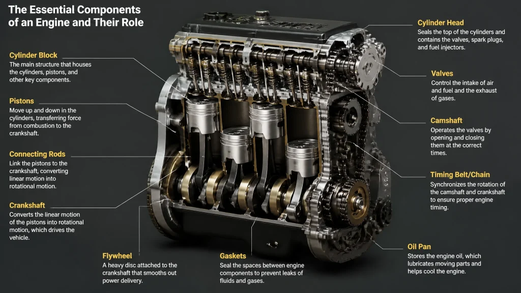 The essential components of an engine and their role