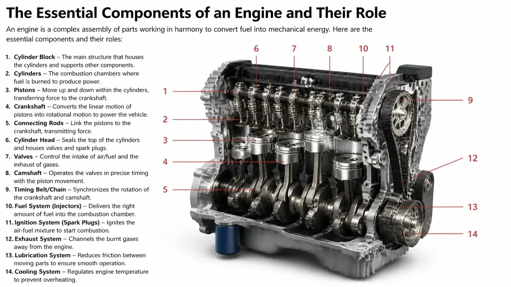 The essential components of an engine and their role